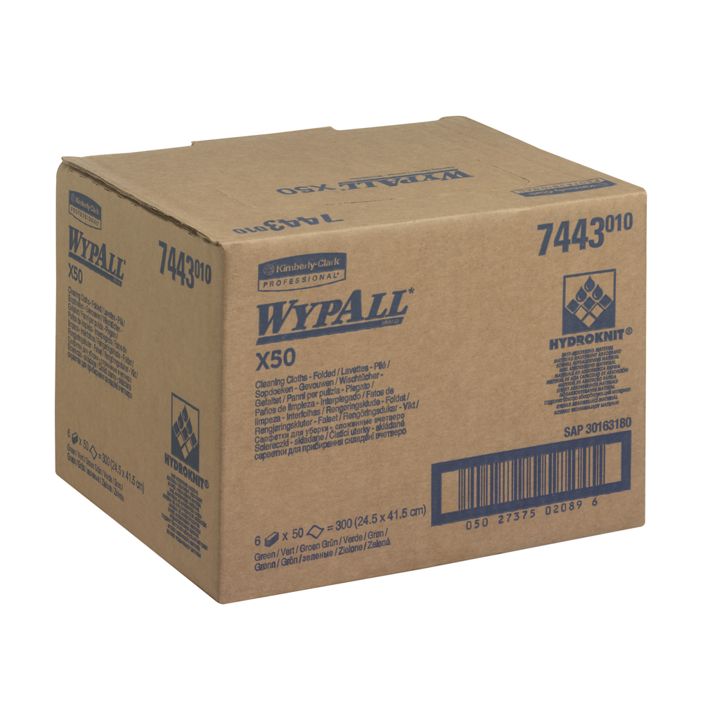 WypAll® X50 Farbcodierte Reinigungstücher 7443 Gelb – 6 Packungen x 50 Farbcodierte Wischtücher mit Interfold-Faltung (insges. 300) - 7443