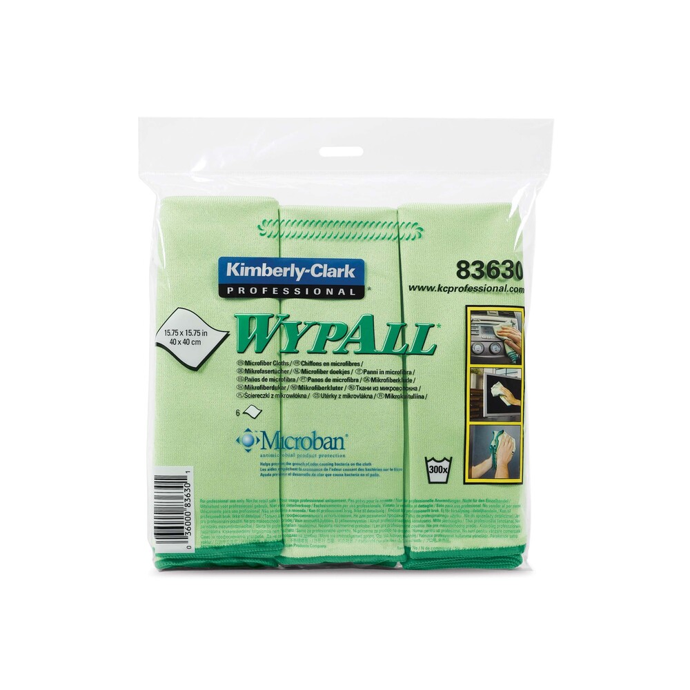 WypAll® Microfiber Cloths (83630), Green, Reusable, 4 Packs / Case, 6 Cloths / Bag (24 Cloths) - 991083630