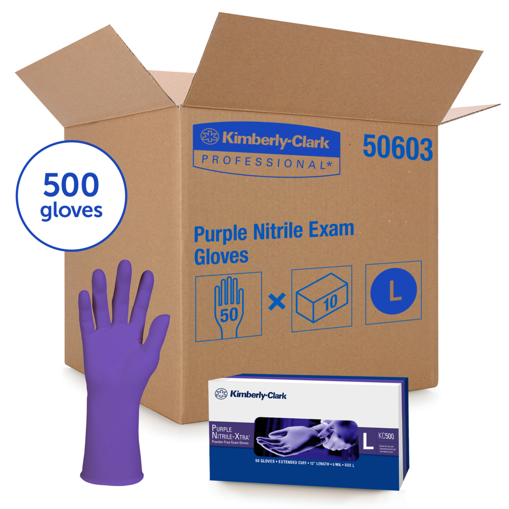 Kimtech™金特™紫色丁腈加长手套12"（双手通用），紫色，L，50只／盒，10盒／箱 - 991050603