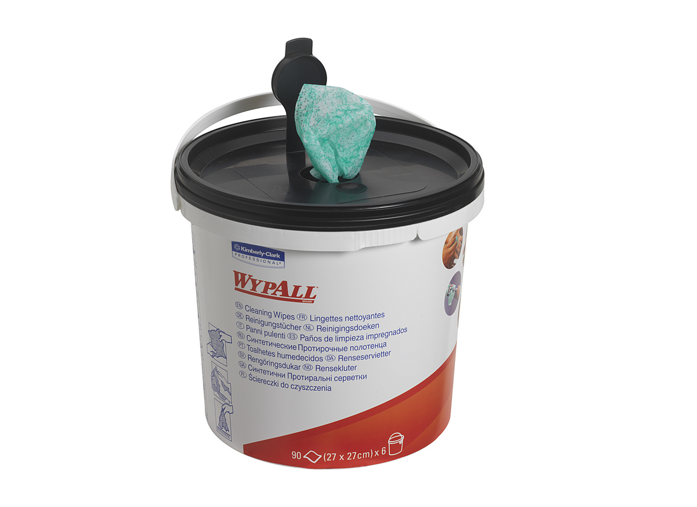 WypAll®劲拭®预浸润清洁擦拭布(桶装式)，绿色，90张/桶，6桶/箱 - S000007401