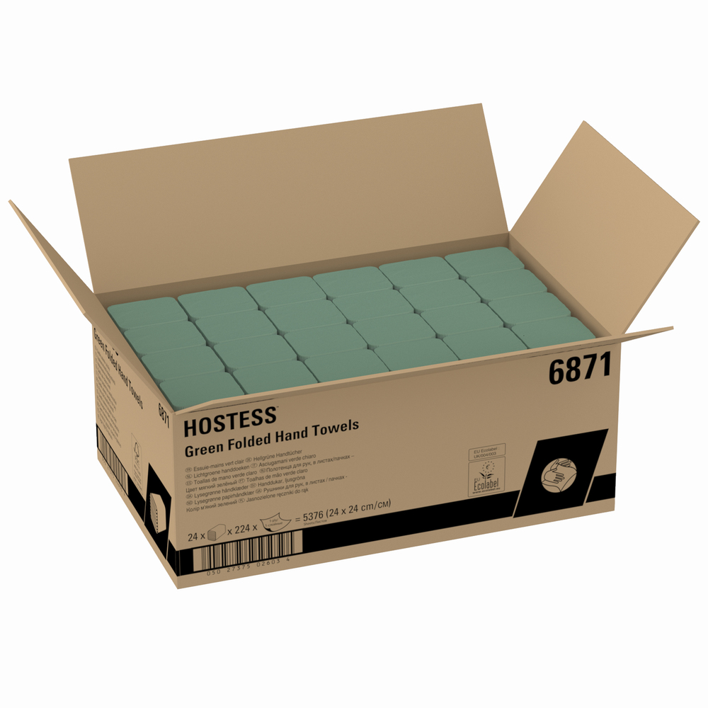 Hostess™ Falthandtücher 6871 – 24 Packungen mit 224 grünen, 1-lagigen Tüchern - 6871
