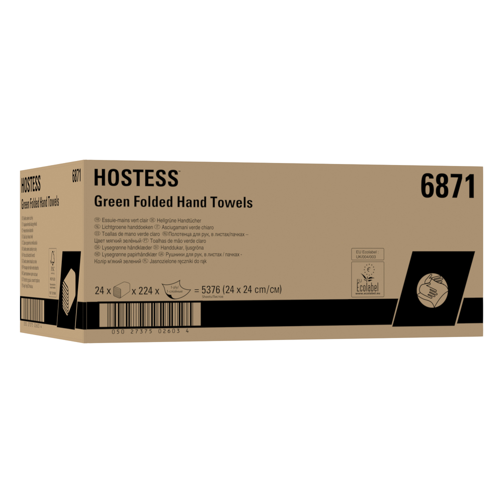 Hostess™ Falthandtücher 6871 – 24 Packungen mit 224 grünen, 1-lagigen Tüchern - 6871