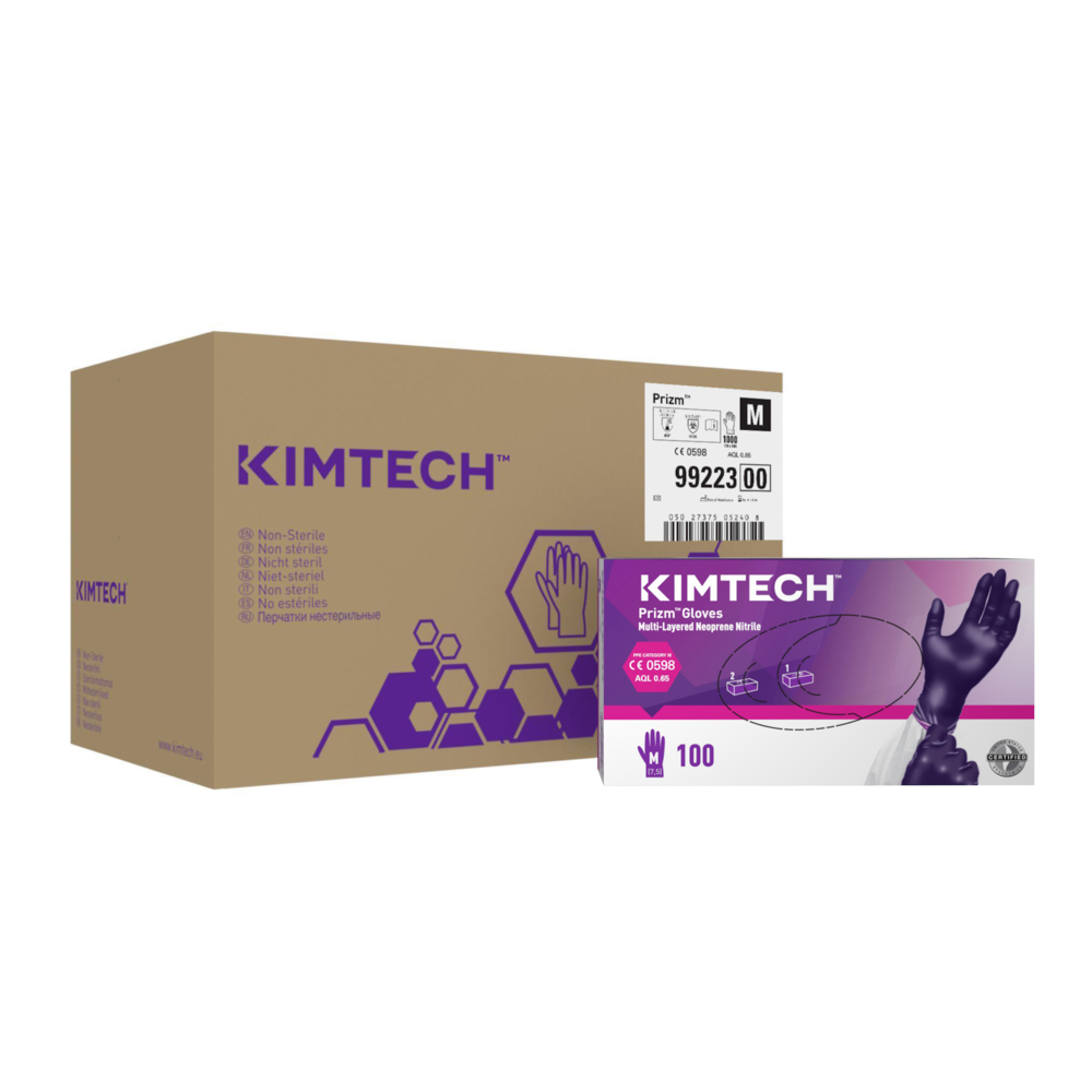 Kimtech™ Prizm™ mehrschichtige Neopren-Nitrilhandschuhe - 24 cm, beidhändig tragbar 99223 - dunkel violett / dunkel magenta / M – 10 Boxen x 100 Einmalhandschuhe (1.000 Handschuhe) - 99223