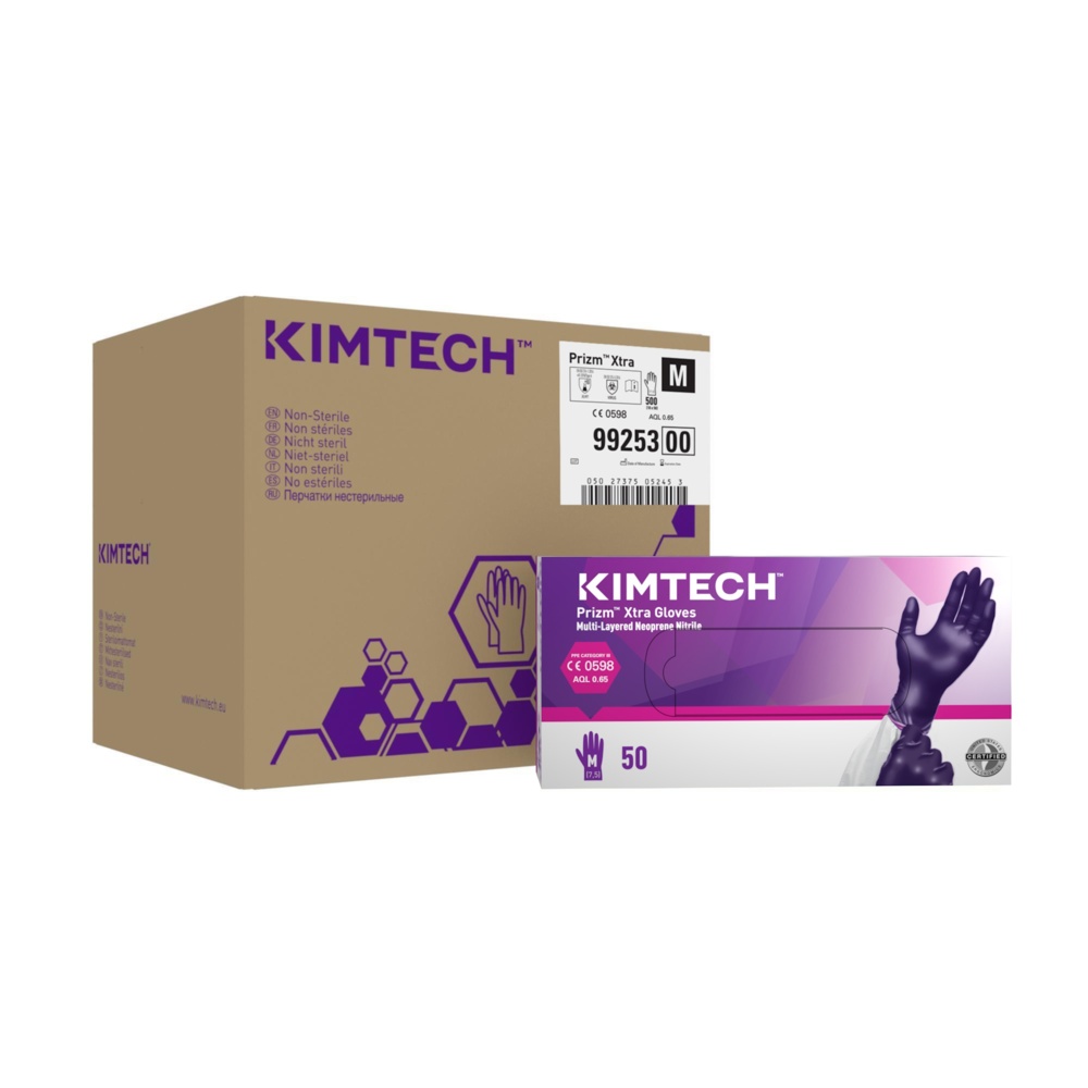 Guantes Kimtech™ Prizm™ Xtra™ multicapa de neopreno y nitrilo - 30 cm ambidiestros 99253 - violeta oscuro / magenta oscuro / M - 10 cajas x 50 guantes desechables (500 guantes) - 99253