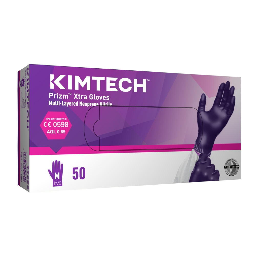 Guantes Kimtech™ Prizm™ Xtra™ multicapa de neopreno y nitrilo - 30 cm ambidiestros 99253 - violeta oscuro / magenta oscuro / M - 10 cajas x 50 guantes desechables (500 guantes) - 99253