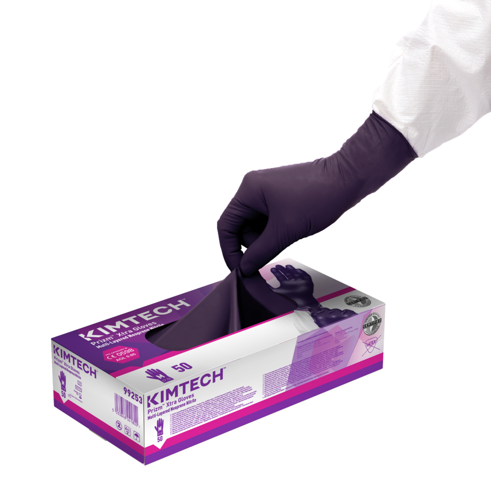 Guantes Kimtech™ Prizm™ Xtra™ multicapa de neopreno y nitrilo - 30 cm ambidiestros 99253 - violeta oscuro / magenta oscuro / M - 10 cajas x 50 guantes desechables (500 guantes) - 99253