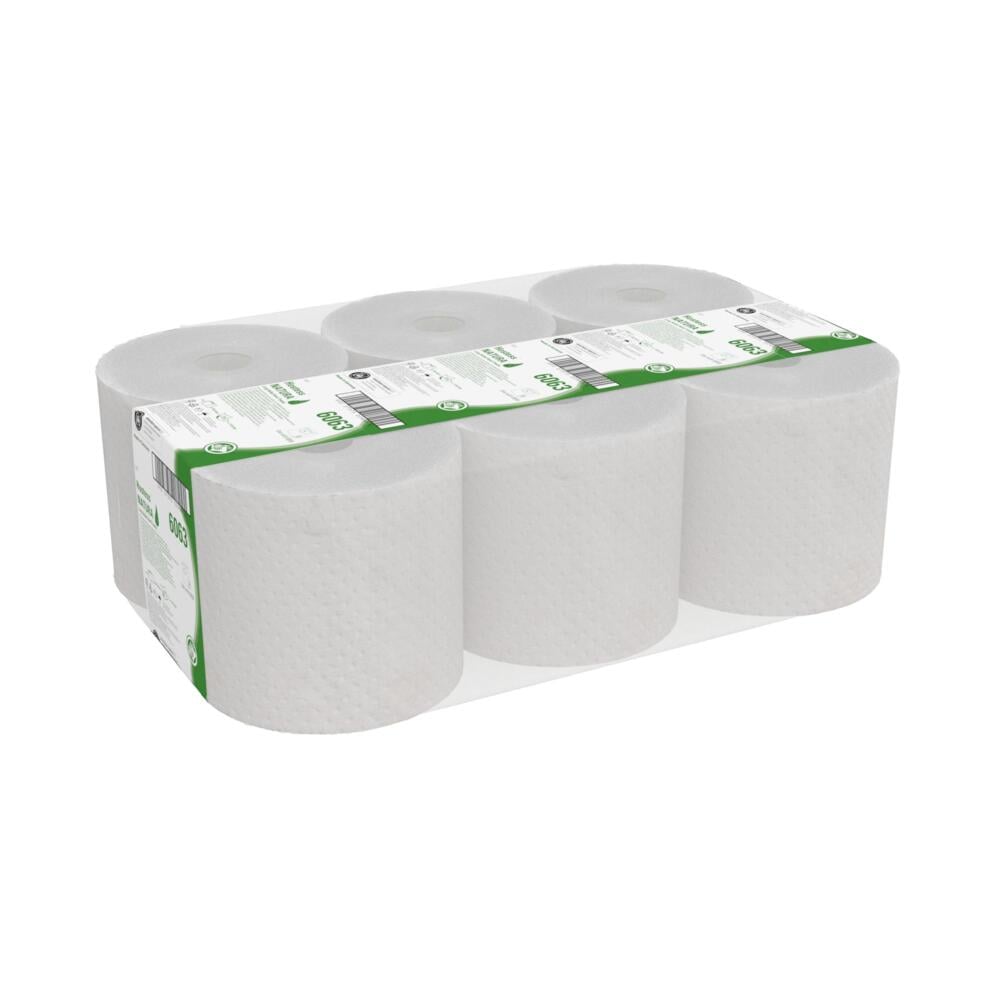 Hostess™ NATURA™ 100% Recycled Paper Towels 6063 - 1 Ply Rolled Paper Towels - 6 x 190m Hand Towel Rolls (1,140m total) - 6063