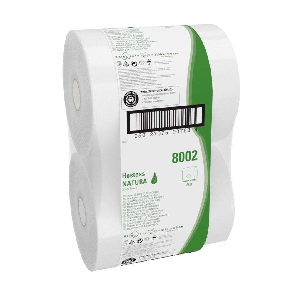 Hostess™ Natura™ Rouleau de papier toilette Jumbo 8002, 6 x 525 m, blanc, 1 épaisseur (3 150 m au total) - 8002