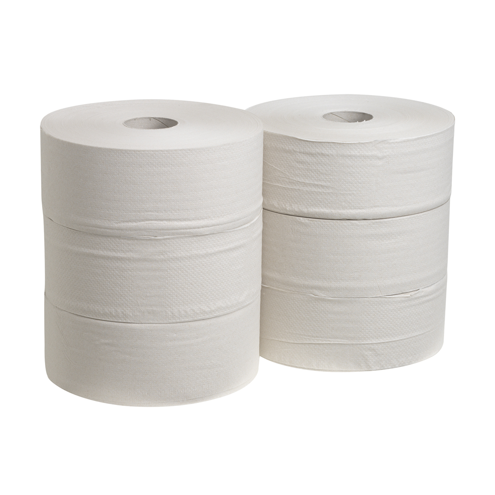 Hostess™ NATURA™ Jumbo-Toilettenpapier-Rolle 8002 – 6 x 525 m weiße, 1-lagige Rollen (3.150 m) - 8002