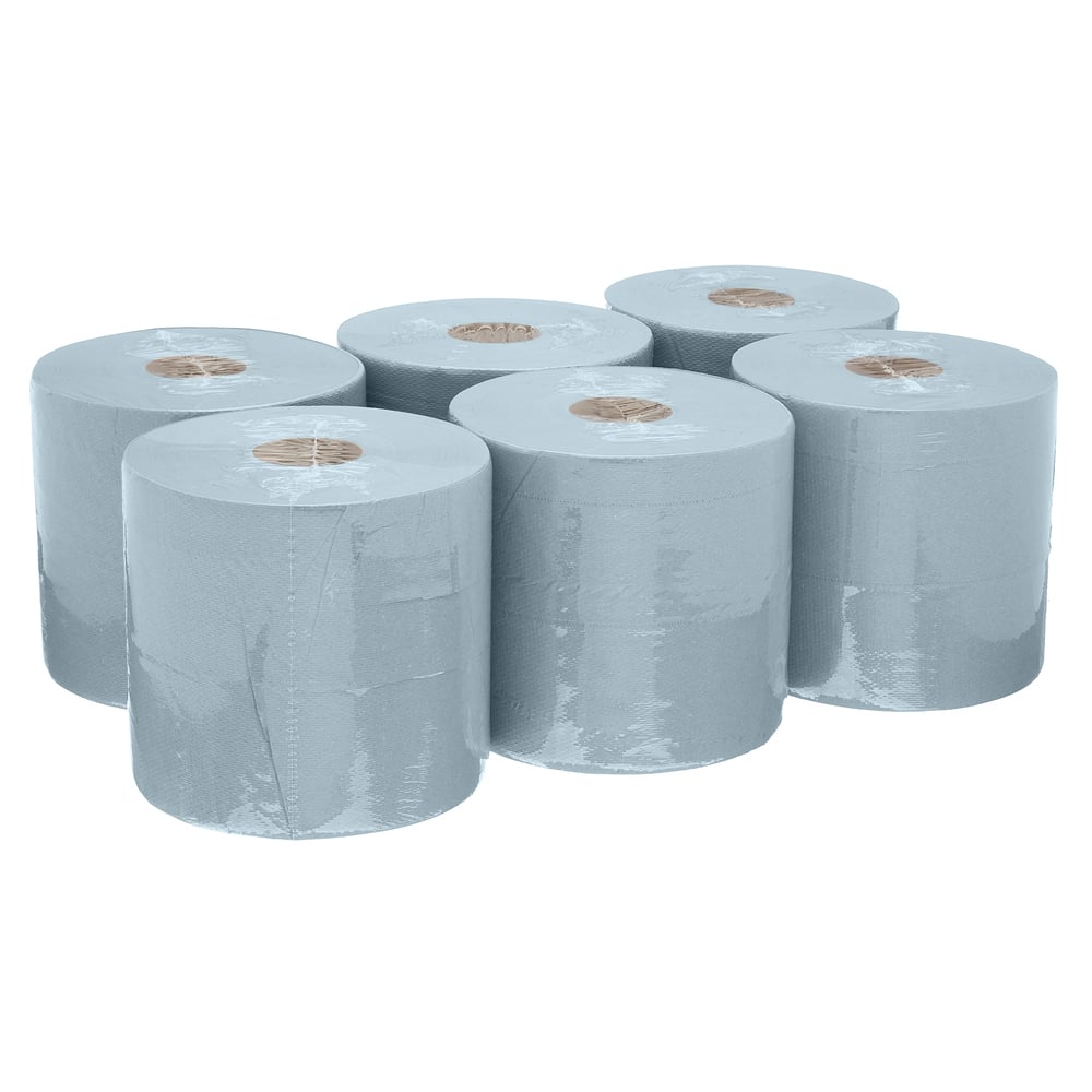 WypAll® L10 Service & Retail Wiping Paper 7492 - Centrefeed Roll for Roll Control™ Dispenser - 6 Blue Rolls x 400 Paper Wipers (2,400 total) - 7492