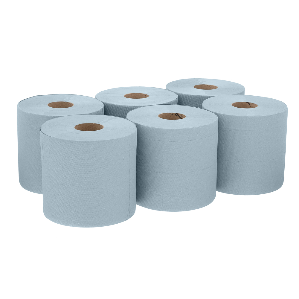 WypAll® L10 Service & Retail Wiping Paper 7492 - Centrefeed Roll for Roll Control™ Dispenser - 6 Blue Rolls x 400 Paper Wipers (2,400 total) - 7492