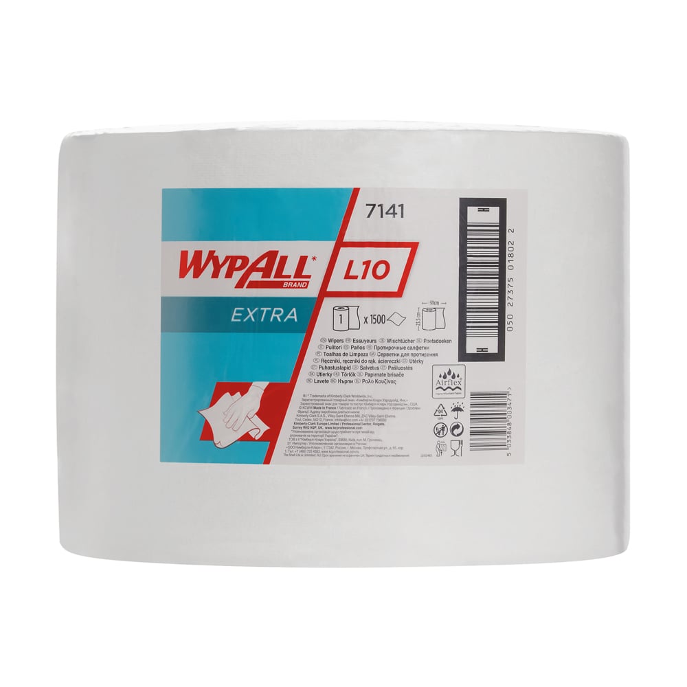 WypAll® L10 Extra Wischtücher 7141 auf der Großrolle – 1 Rolle mit 1.500 weißen, 1-lagigen Wischtüchern - 7141