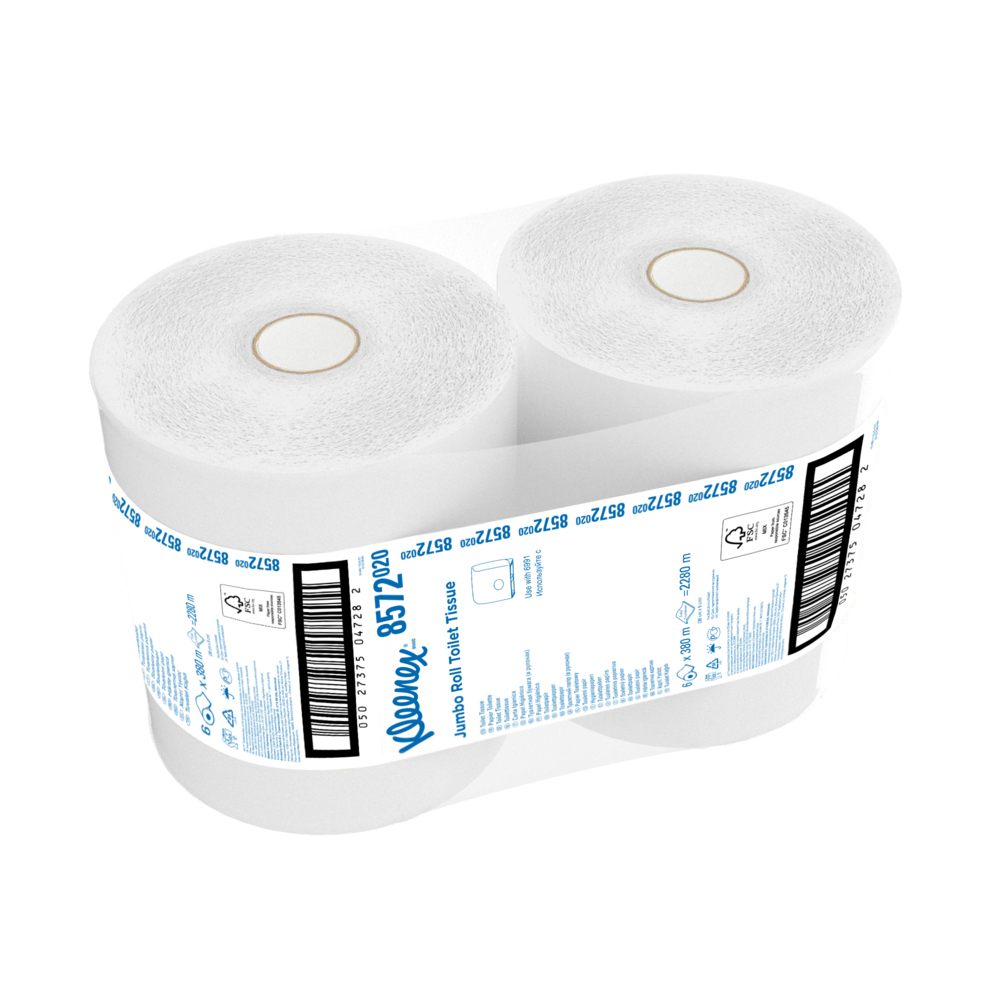 Kleenex® Jumborol Toilettissue 8572 - 1000 witte, 2-laags vellen per rol (omdoos bevat 6 rollen). - 8572