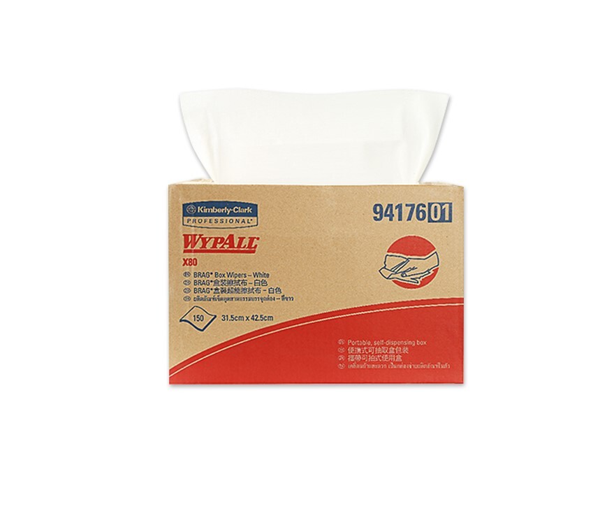 WypAll®劲拭®X80超能型擦拭布（抽取式），白色，150张/箱 - S050428287