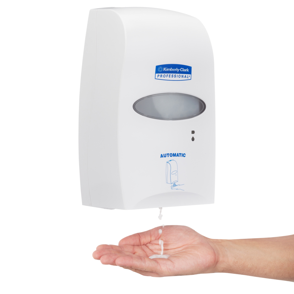 Dispenser di detergente per mani automatico senza contatto Kimberly-Clark Professional™ 92147 - 1 dispenser di igienizzante per mani bianco (adatto per ricariche da 1,2 litri) - 92147