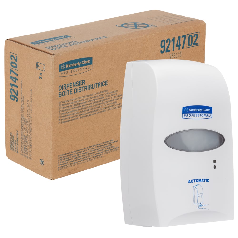 Dispenser di detergente per mani automatico senza contatto Kimberly-Clark Professional™ 92147 - 1 dispenser di igienizzante per mani bianco (adatto per ricariche da 1,2 litri) - 92147