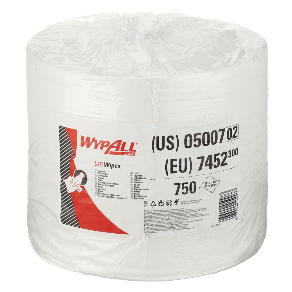 WypAll® L40 Large Roll Wipers 7452 - 1 roll x 750 white, 1 ply sheets - 7452