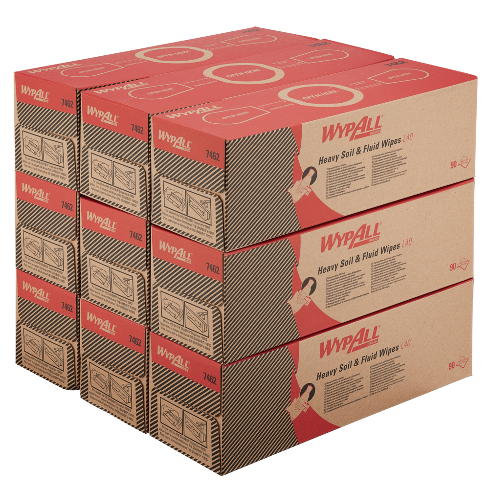 WypAll® L40 Pop-Up Box Wipers 7462 - 9 Boxes of Wipes x 90 White Cleaning Wipes - 7462