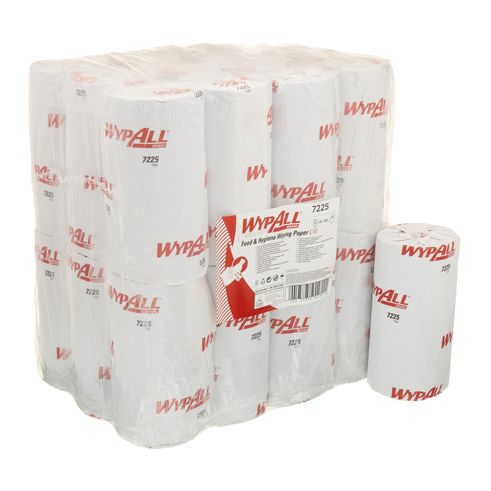 WypAll® L10 Papier-Reinigungstücher für Lebensmittel und Hygiene 7225 – 1-lagige blaue Kompaktrolle – 24 Rollen mit Zentralentnahme x 165 Papier-Wischtücher (insges. 3.960) - 7225