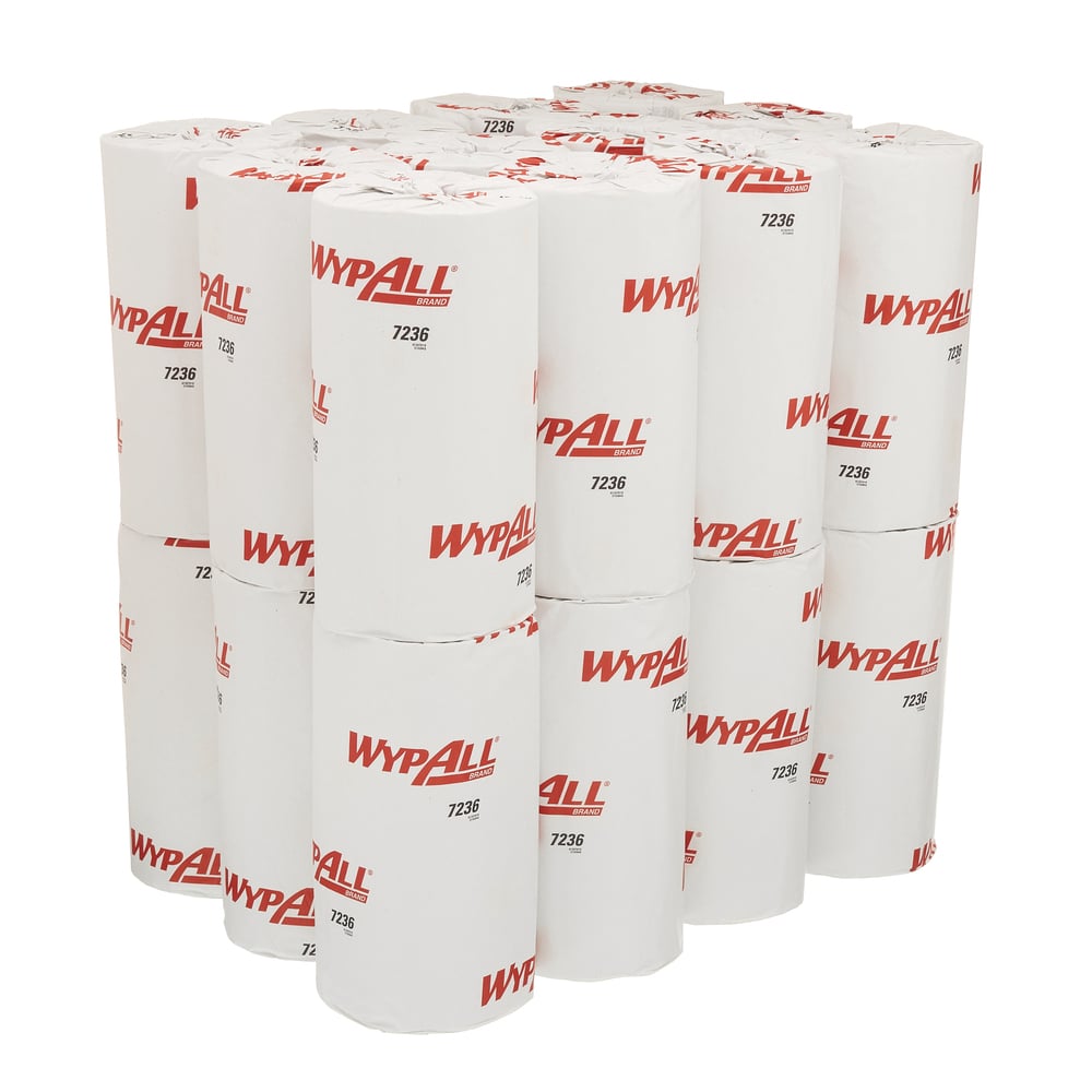 WypAll® L10 Food & Hygiene Wiping Paper 7236 - 1 Ply Compact Cleaning Wipes - 24 Rolls x 165 White Paper Wipes (3960 total) - 7236