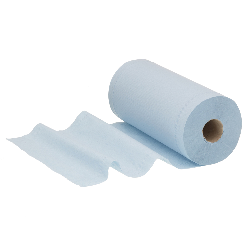 WypAll® Papierwischtücher für Instandhaltungsarbeiten L20, kompakte Rolle 7334 – 24 Rollen x 140 Wischtücher, 2-lagig, blau - 7334