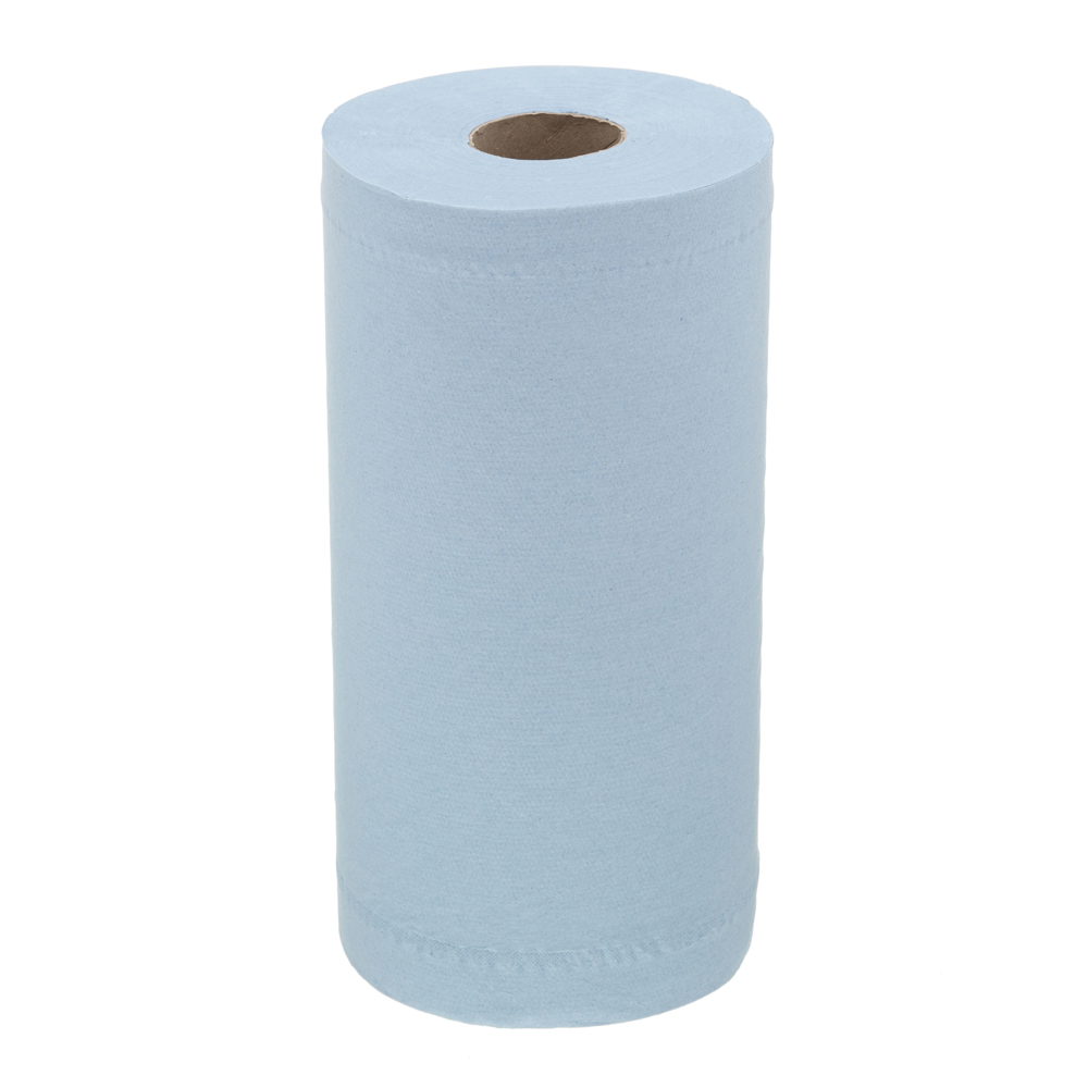 WypAll® Papierwischtücher für Instandhaltungsarbeiten L20, kompakte Rolle 7334 – 24 Rollen x 140 Wischtücher, 2-lagig, blau - 7334