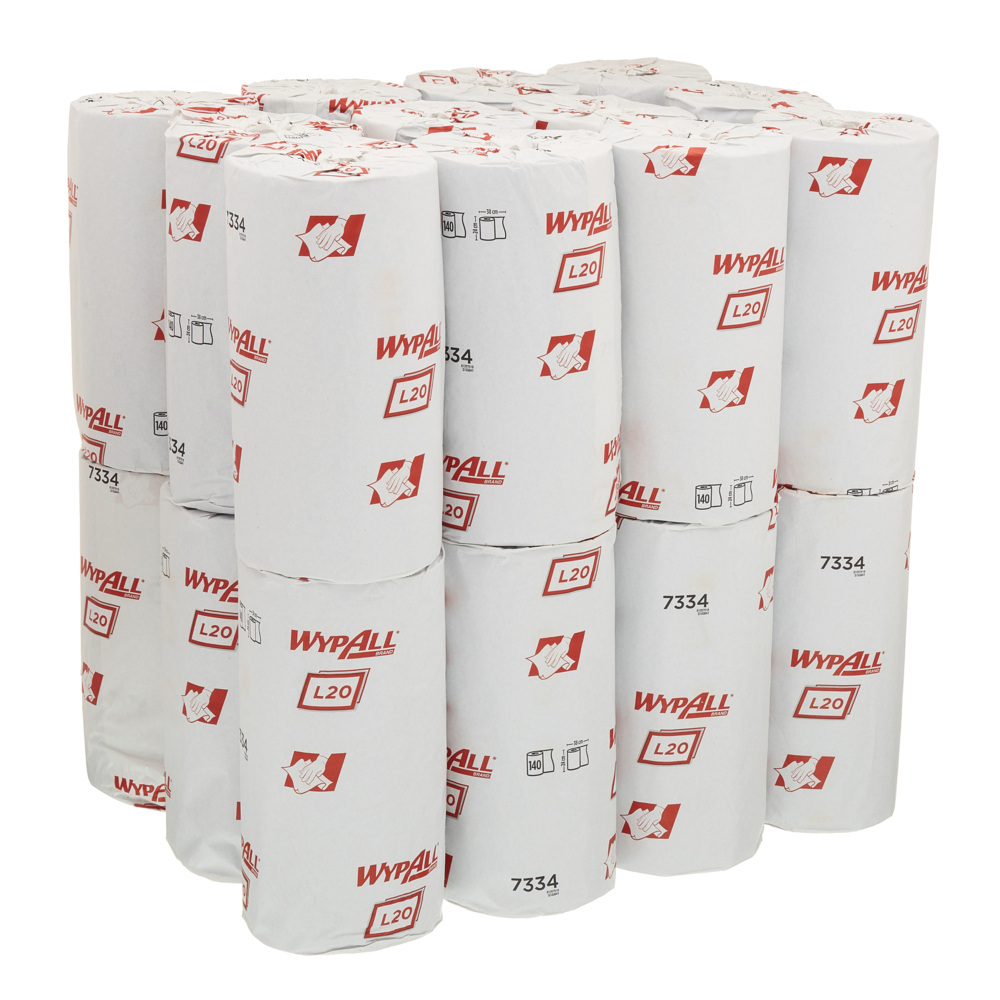 WypAll® Cleaning & Maintenance Wiping Paper L20 Compact Rolls 7334 - 24 rolls x 140 sheets, 2 ply, blue - 7334