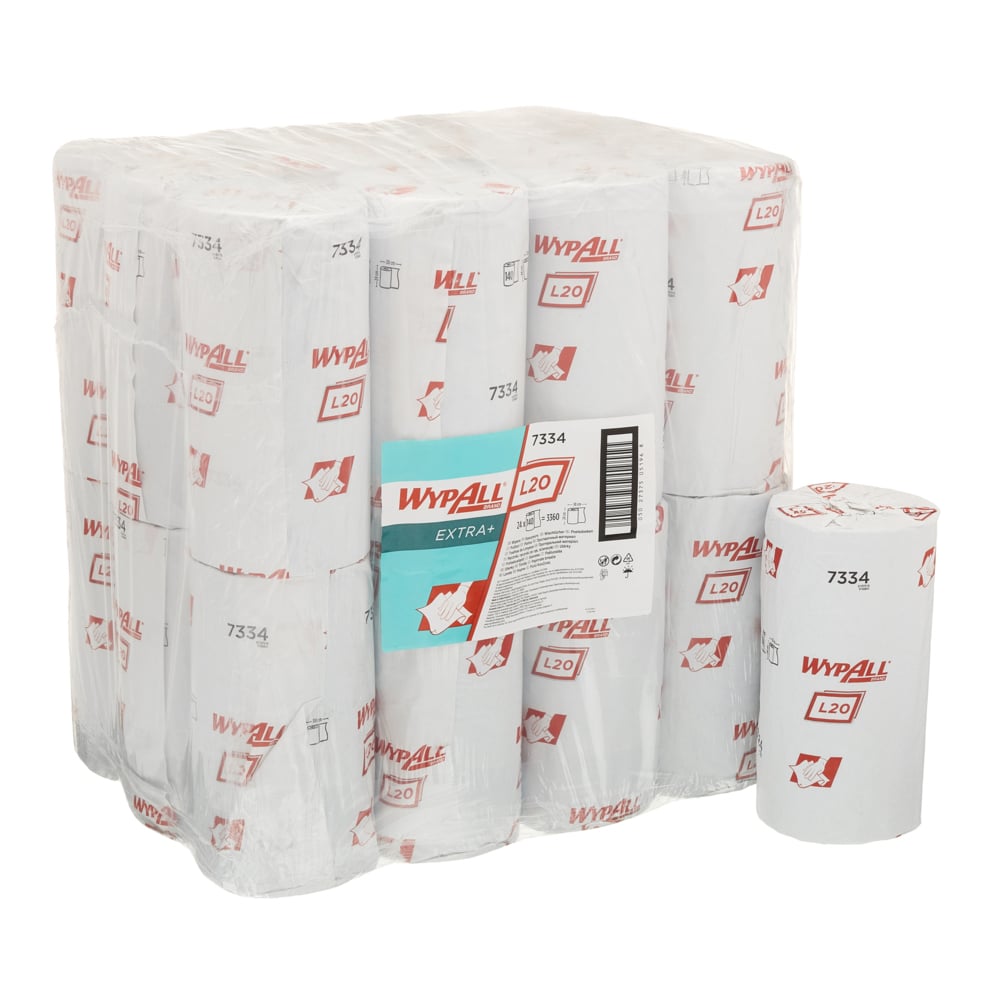 WypAll® Cleaning & Maintenance Wiping Paper L20 Compact Rolls 7334 - 24 rolls x 140 sheets, 2 ply, blue - 7334