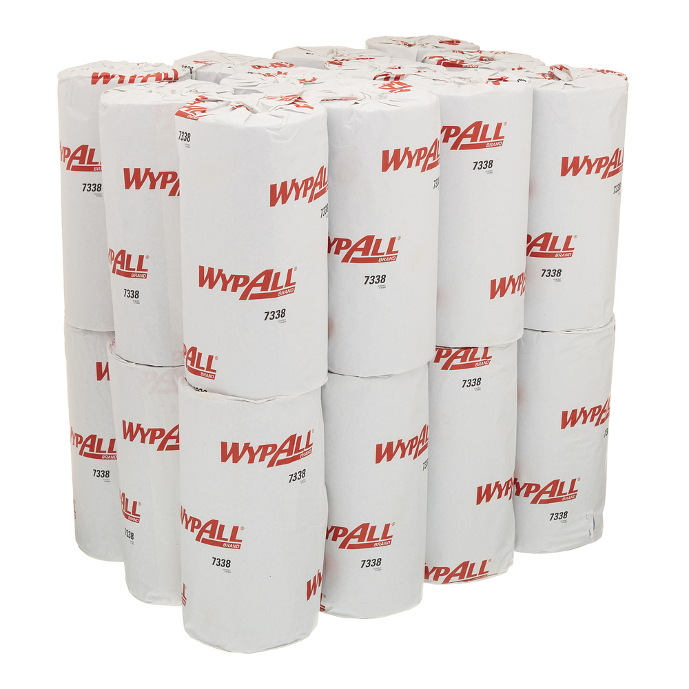 WypAll® Papierwischtücher für Instandhaltungsarbeiten L20, kompakte Rolle 7338 – 24 Rollen x 116 Wischtücher, 2-lagig, blau - 7338