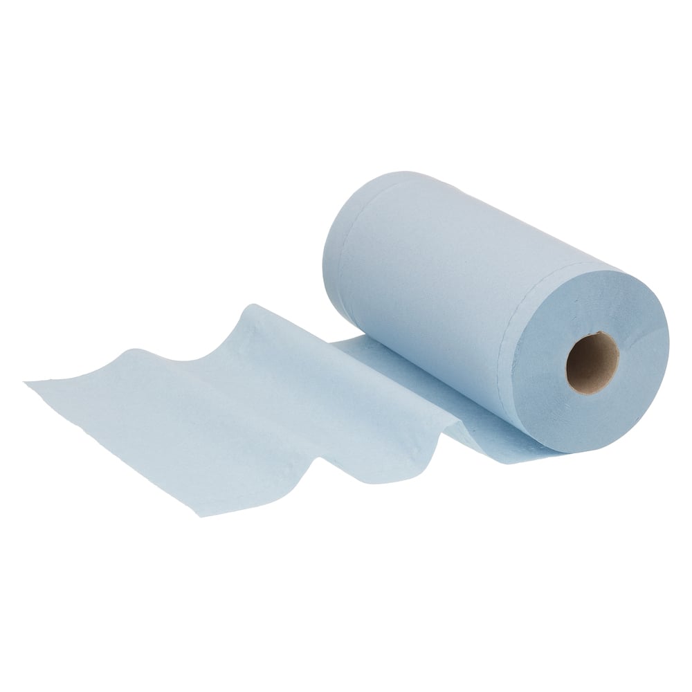 WypAll® Papierwischtücher für Instandhaltungsarbeiten L20, kompakte Rolle 7338 – 24 Rollen x 116 Wischtücher, 2-lagig, blau - 7338