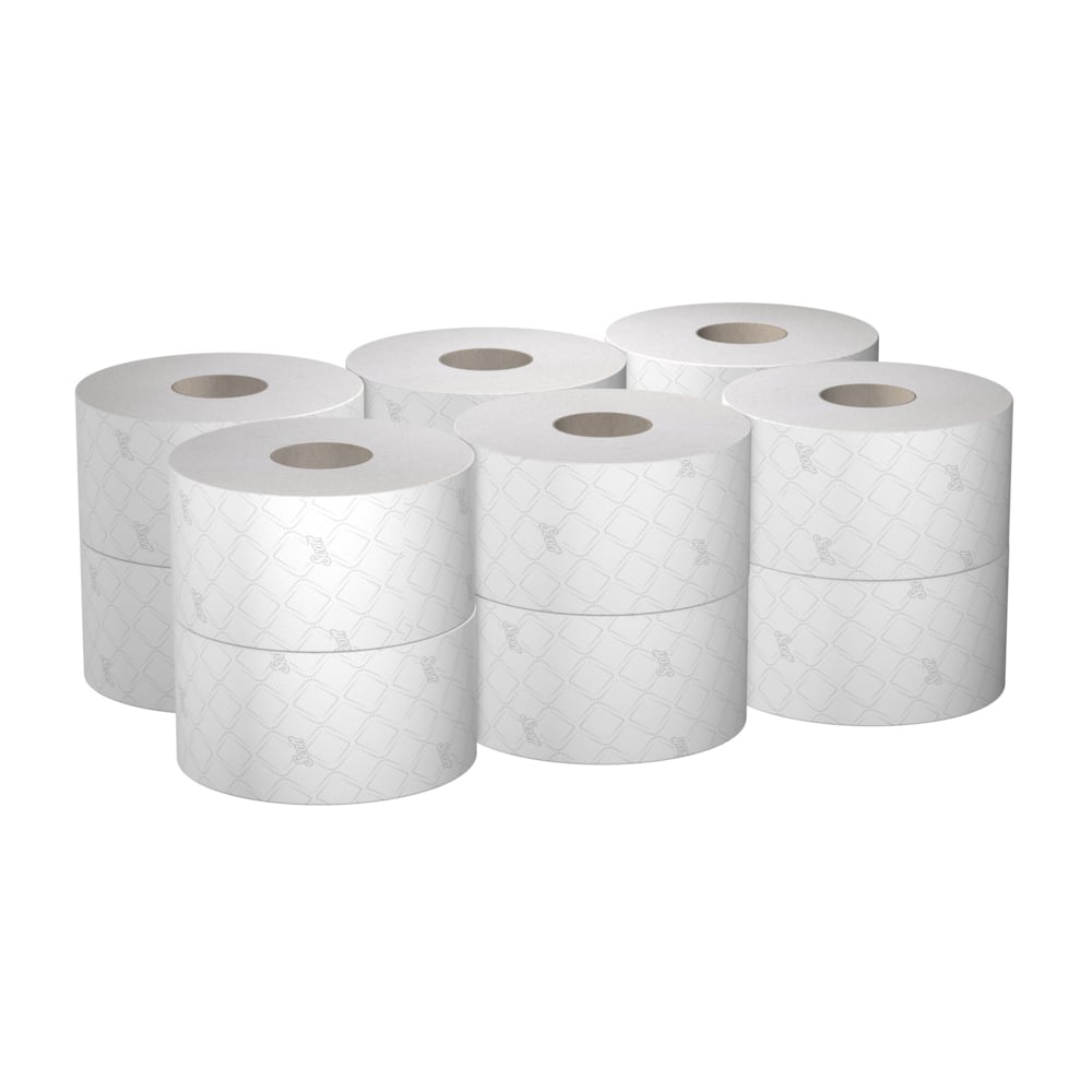 Rouleau de papier toilette Jumbo Scott® Essential™ 8615 - Papier toilette 2 épaisseurs - 12 rouleaux de 500 feuilles blanches de papier toilette (2 400 m) - 8615