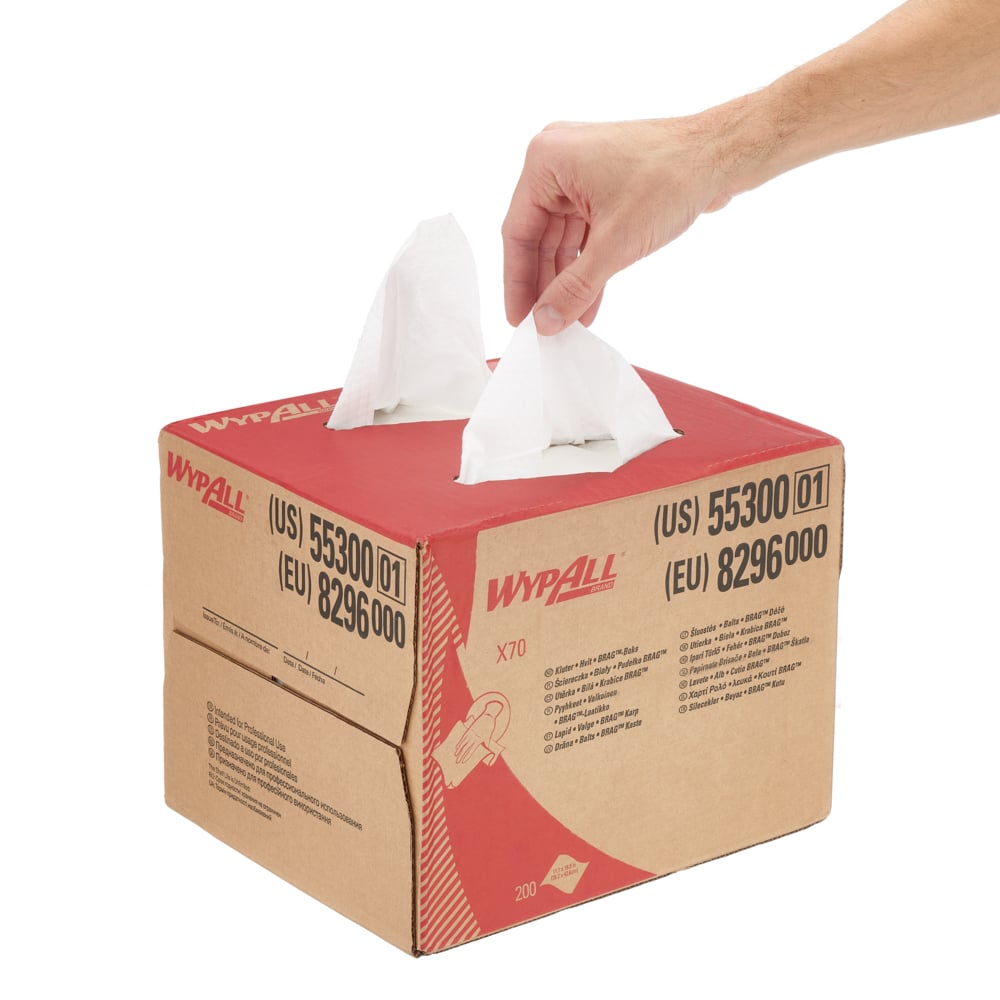 WypAll® X70-Reinigungstücher 8296 – 1 BRAG™ Box mit 200 weißen, 1-lagigen Tüchern - 8296