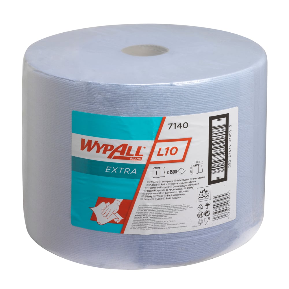 Essuyeurs WypAll® L10 Extra - Grand rouleau 7140 - 1 rouleau de 1 500 formats bleus, 1 épaisseur - 7140