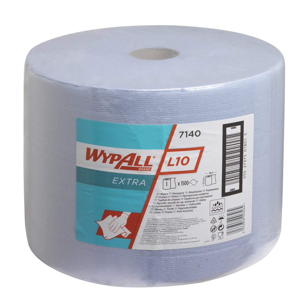 WypAll® L10 Extra Wischtücher 7140 auf der Großrolle – 1 Rolle mit 1.500 blauen, 1-lagigen Wischtüchern - 7140