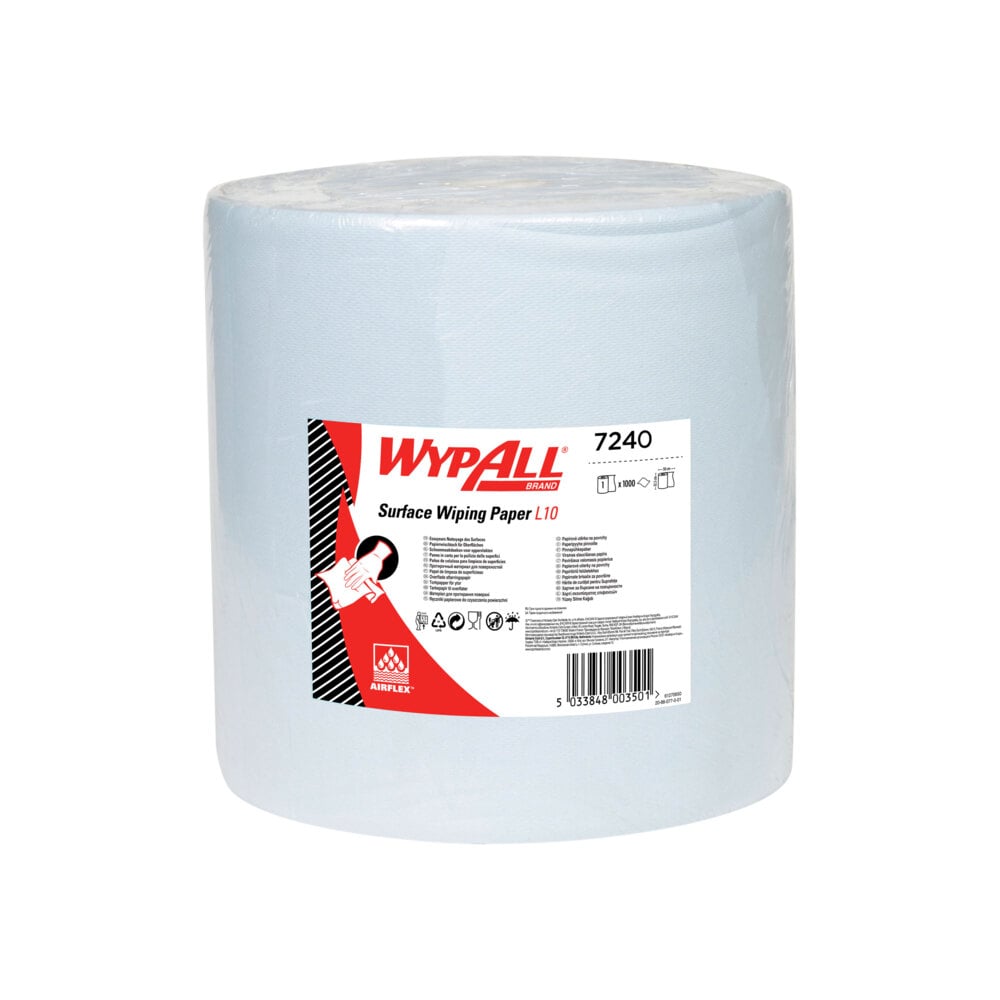 WypAll® L10 Surface Wiping Paper 7240 - Jumbo Xtra Wide Wiper Roll - 1 Blue Roll x 1,000 Paper Wipers - 7240