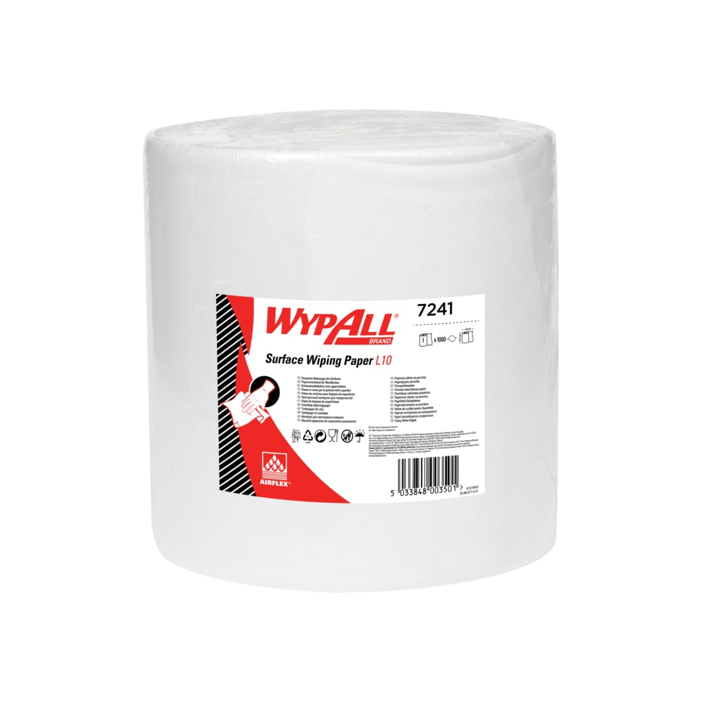 WypAll® L10 Surface Wiping Paper 7241 - Jumbo Xtra Wide Wiper Roll - 1 Roll x 1,000 White Paper Wipers - 7241