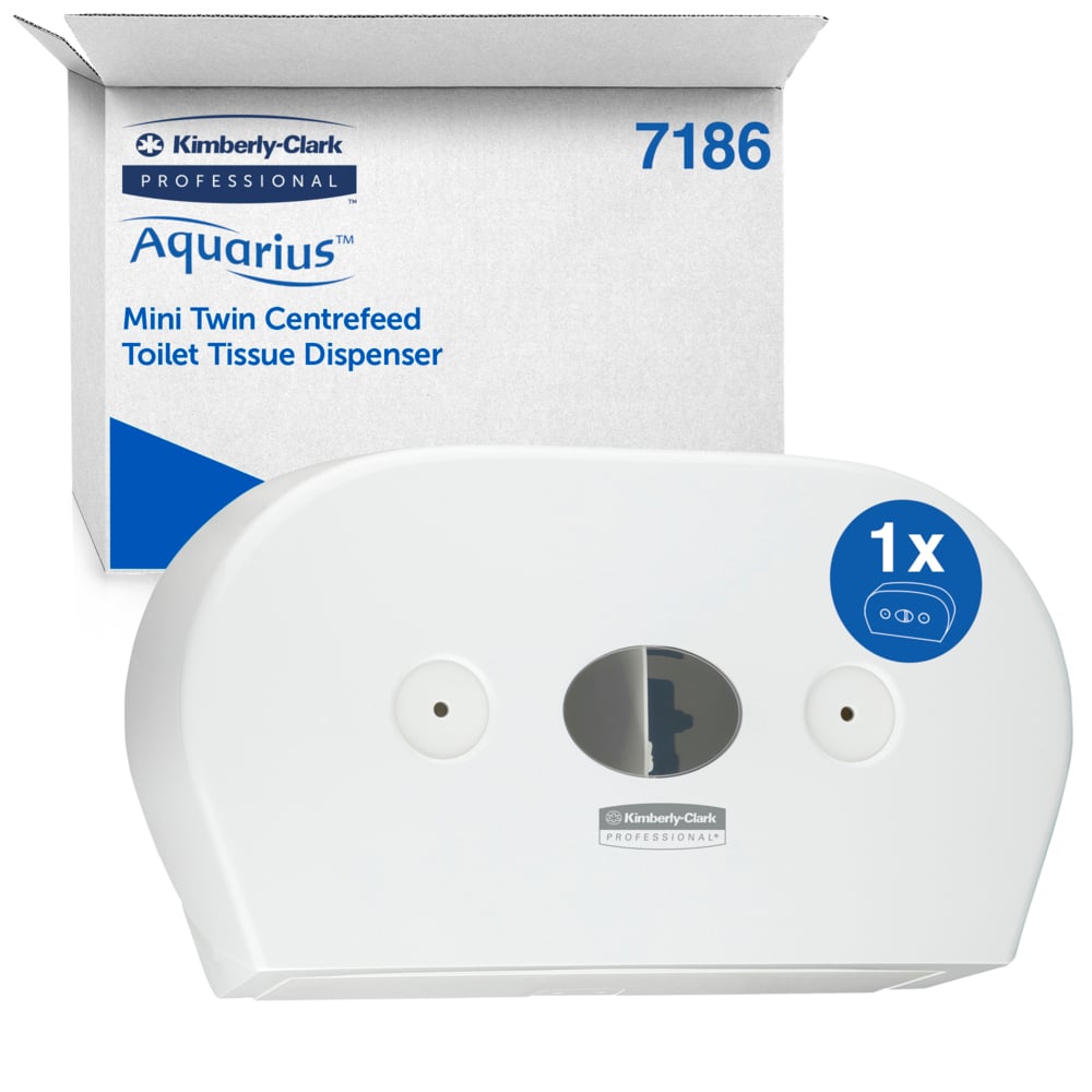Distributeur de papier toilette petit format double à dévidage central Aquarius™ 7186 - 1 distributeur de papier toilette blanc - 7186