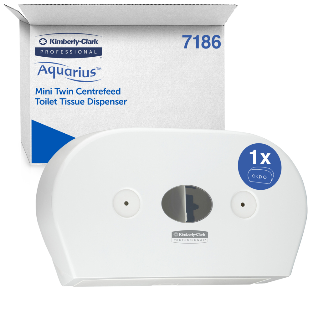 Aquarius™ Mini-Doppel-Toilettenpapierspender mit Zentralentnahme 7186 - 1 x Weiß, Wc Papierspender;Aquarius™ Mini Toilettenpapierspender 7186 - Kimberly Clark™ Spender für 2 Rollen mit Zentralentnahme - 1 x Weiß, Wc Papierspender - 7186