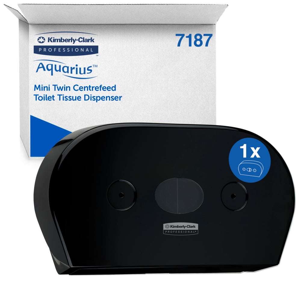 Distributeur de papier toilette petit format double à dévidage central Aquarius™ 7187 - 1 distributeur de papier toilette mural noir - 7187