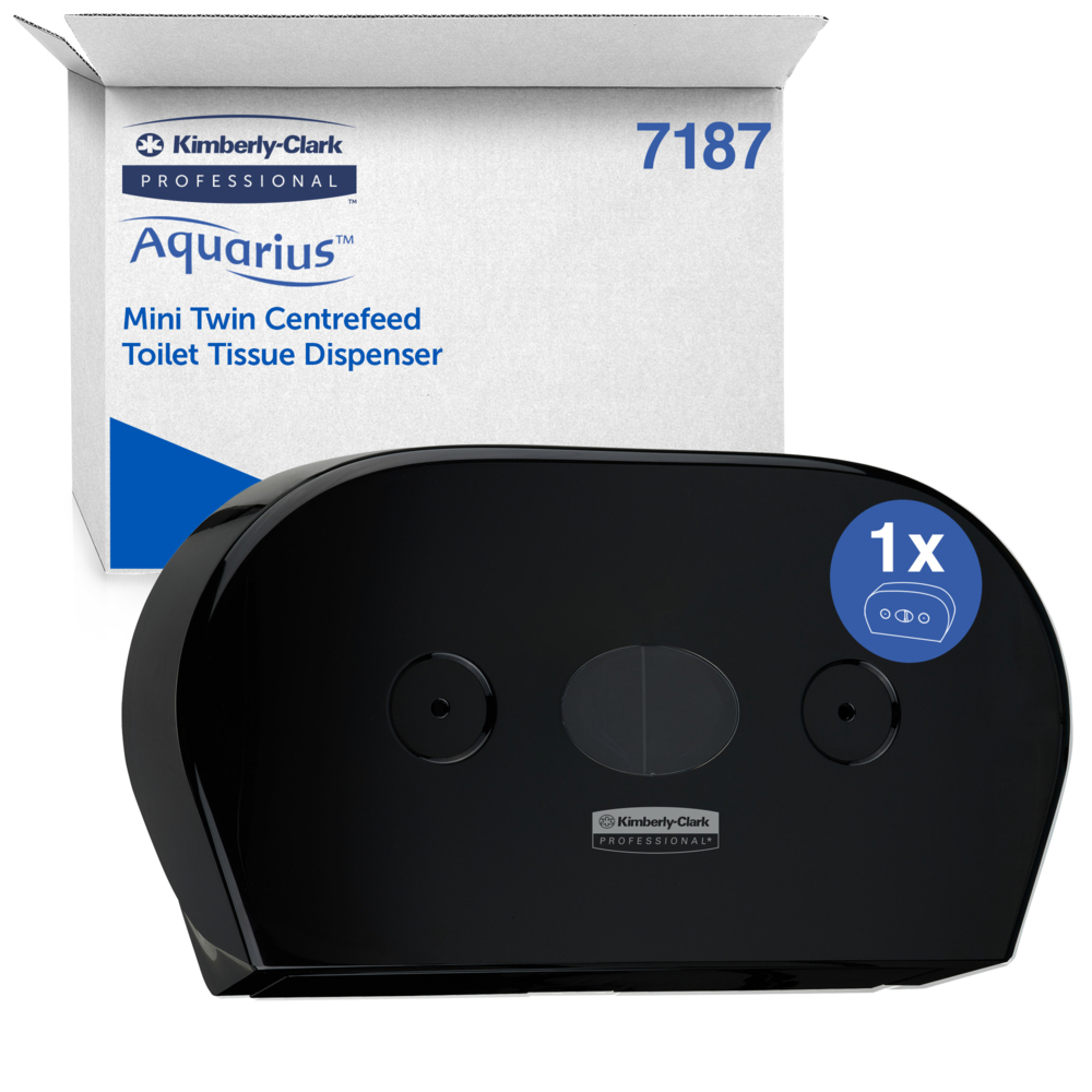 Aquarius™ Mini Twin Roll Centrefeed Toilet Paper Dispenser 7187 - 1 x Black, Toilet Roll Dispenser - 7187