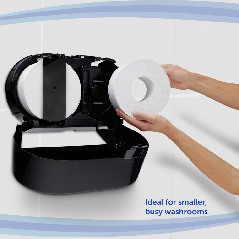 Distributeur de papier toilette petit format double à dévidage central Aquarius™ 7187 - 1 distributeur de papier toilette mural noir - 7187