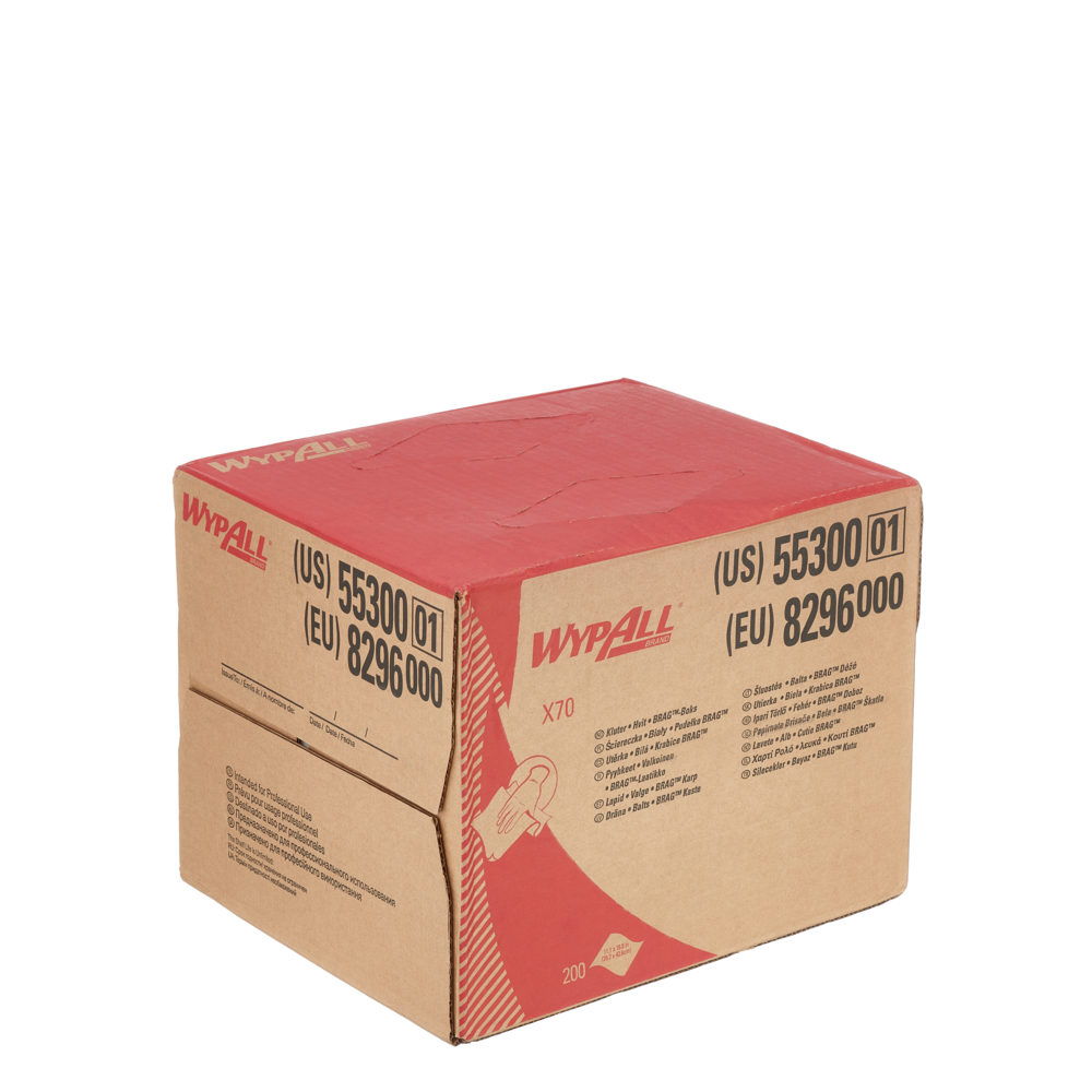 Chiffons de nettoyage WypAll® X70 8296 - 1 boîte distributrice BRAG™ de 200 chiffons blancs, 1 épaisseur - 8296
