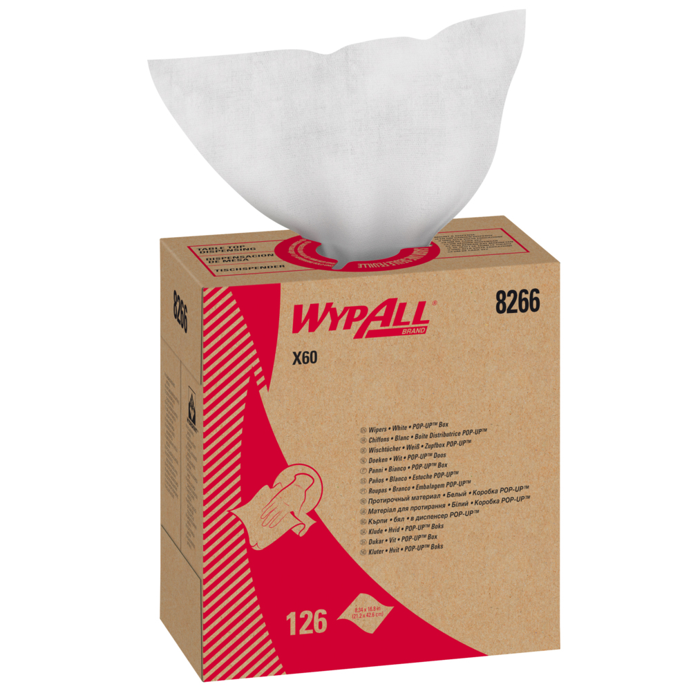 Chiffons WypAll® X60 8266 - Chiffons de nettoyage - 10 boîtes distributrices x 126 chiffons blancs (1 260 au total) - 8266