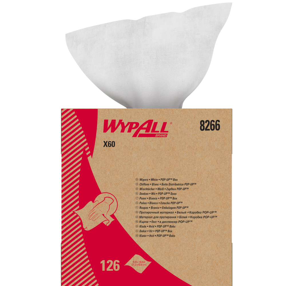 WypAll® X60 Reinigungstücher 8266 – Reinigungstücher – 10 Pop-Up-Boxen x 126 Wischtücher, weiß (insges. 1.260) - 8266