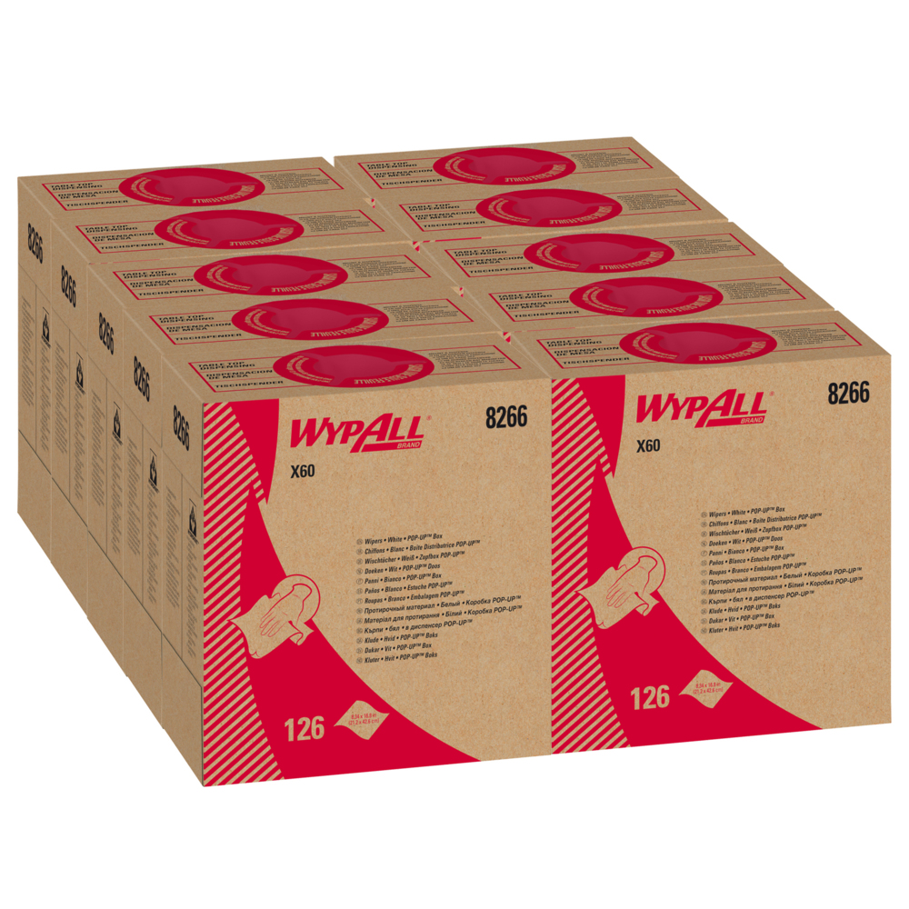 WypAll® X60 Reinigungstücher 8266 – Reinigungstücher – 10 Pop-Up-Boxen x 126 Wischtücher, weiß (insges. 1.260) - 8266