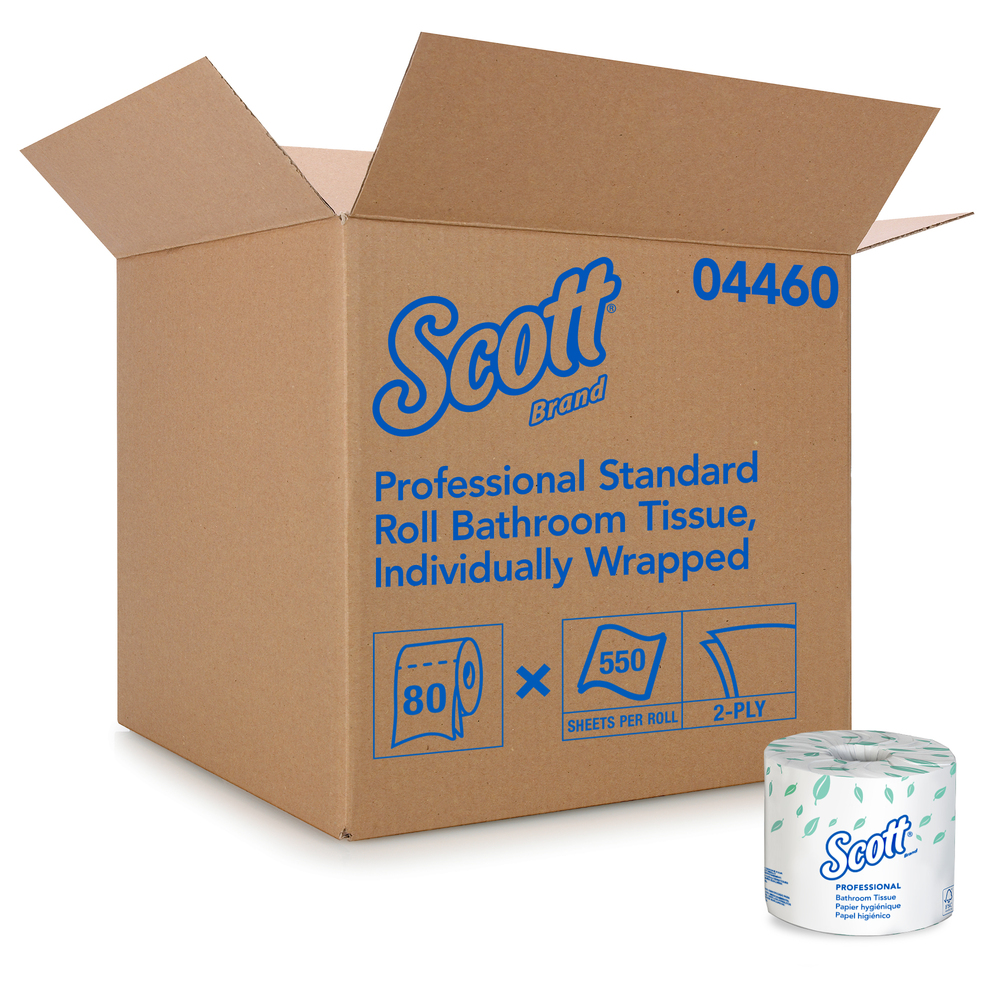 Papier hygiénique en vrac pour les entreprises Scott® Essential™ Professional (04460), rouleaux standard emballés individuellement, 2 épaisseurs, blanc, 80 rouleaux/caisse, 550 feuilles/rouleau