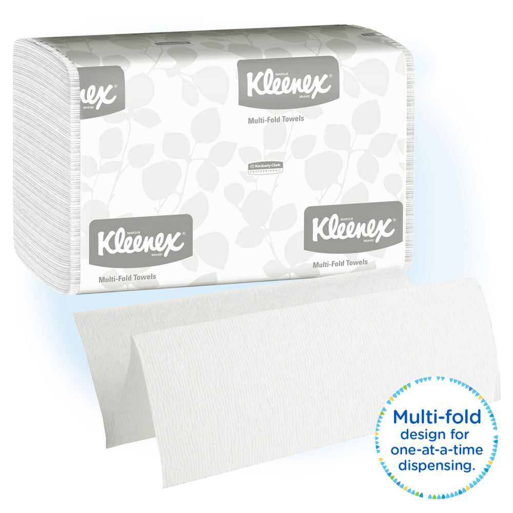 Kleenex® Multifold Paper Towels (02046), Absorbent, White, 8 Packs / Convenience Case, 150 Multifold Paper Towels / Pack, 1,200 Towels / Case - 02046