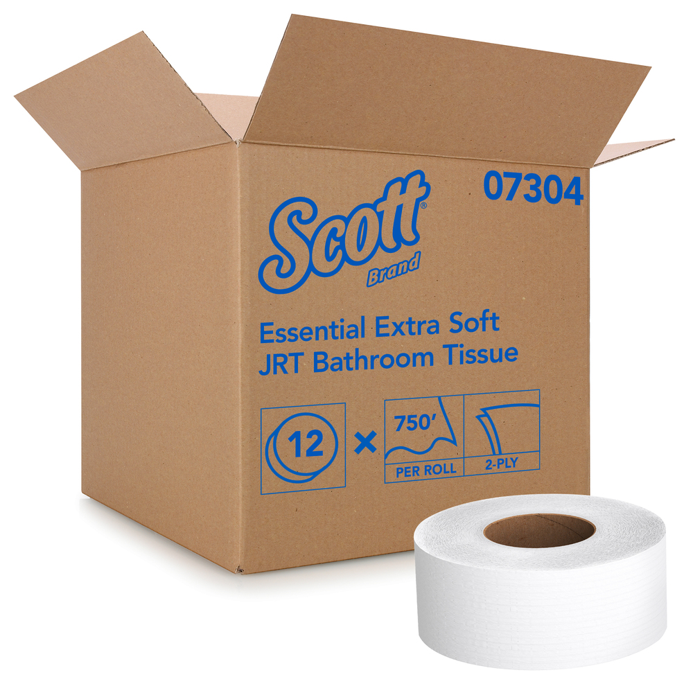 Papier hygiénique en rouleau géant Scott Essential (07304), papier hygiénique en rouleau géant à grande capacité, double épaisseur, blanc, 750 pi/rouleau, 12 rouleaux/boîte - 07304