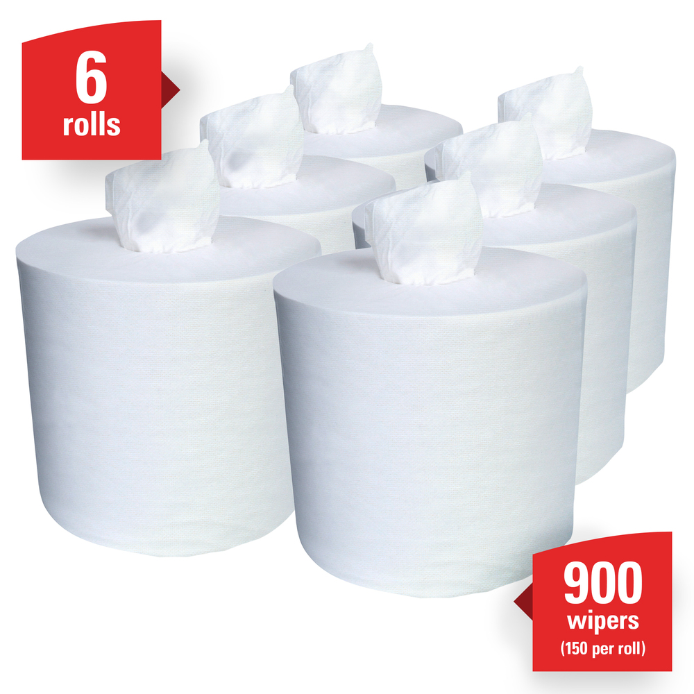 WypAll® L30 DRC Towels (05830), Strong and Soft Wipes, Center-Pull Rolls, White, 150 Sheets / Roll, 6 Rolls / Case, 900 Wipes / Case - 05830