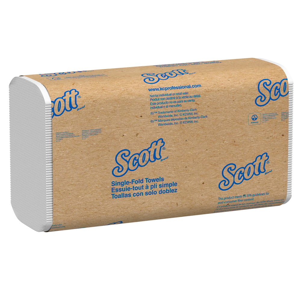 Essuie-mains à pli unique Scott Essential (01700), à prix abordable, blancs, 250 essuie-mains/paquet, 16 paquets/caisse - 01700